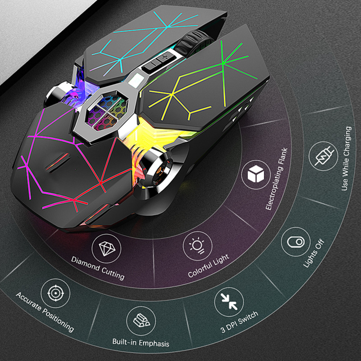 mechanische wassergekühlte Maus Gaming Rechargeable SYNTEK Maus, schwarz Maus Mouse beleuchtete Wireless Stille