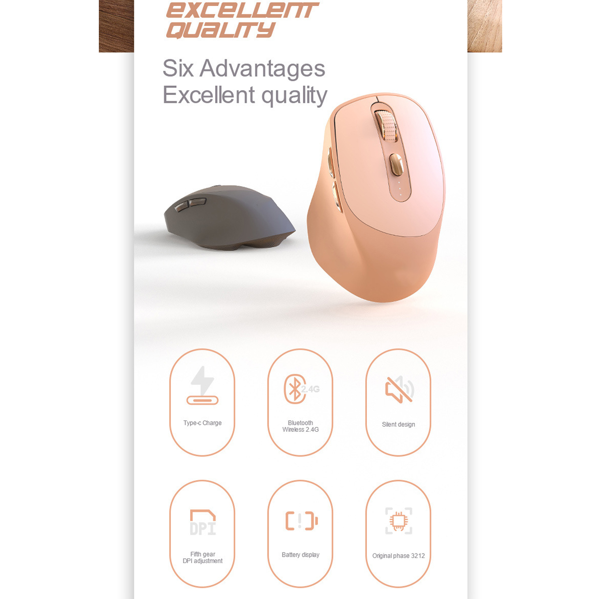 SYNTEK Kabellose Bluetooth-Maus mit zwei und Maus, Büromaus ModiAufladbare rosa stumme