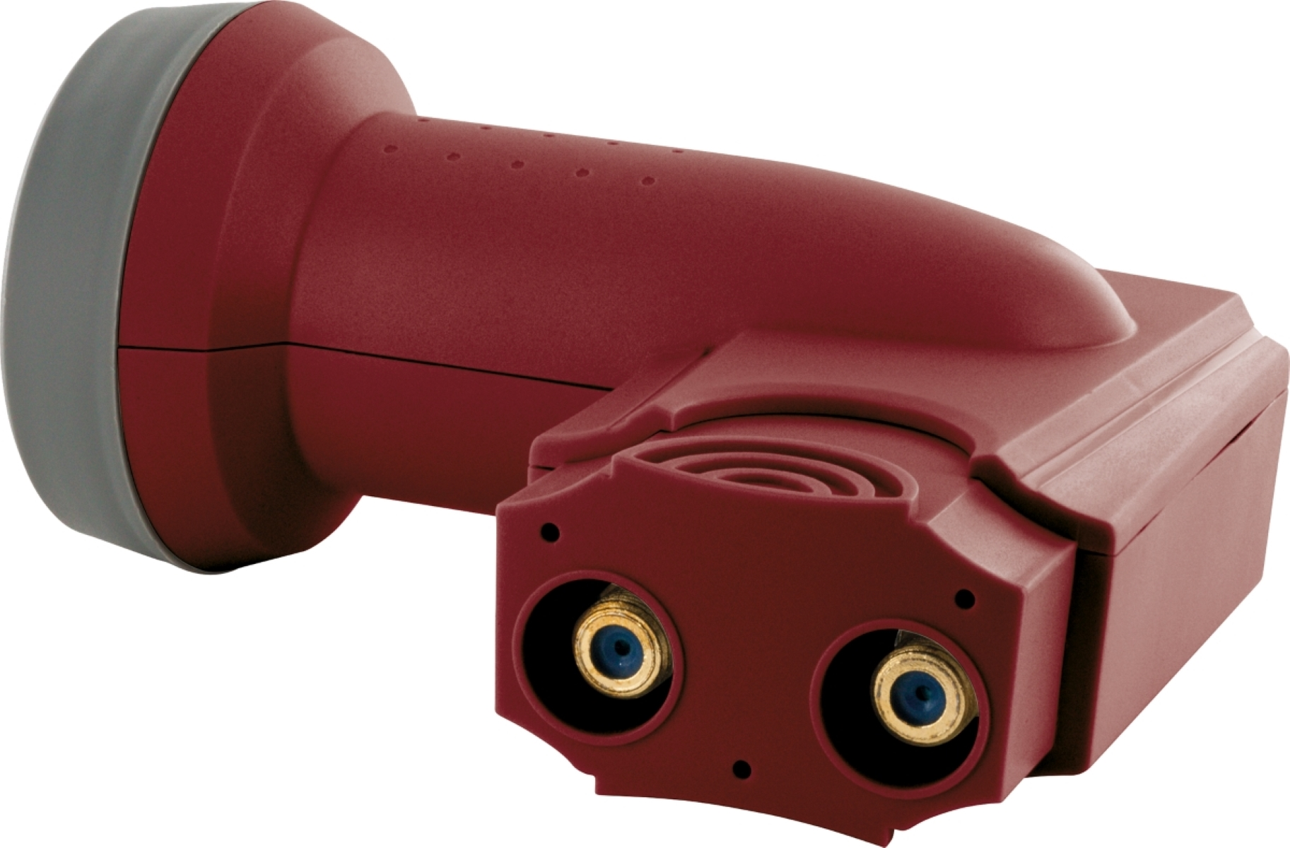 Roter Satellitenempfänger. Grau-rotes Farbschema. Weißer Hintergrund.