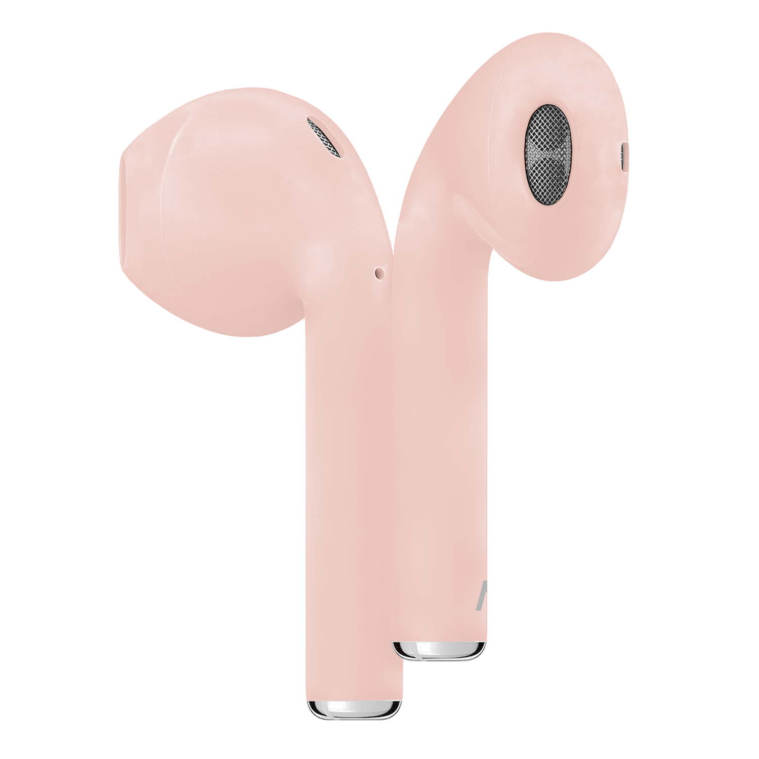 Un paio di auricolari rosa, ripresa ravvicinata. Sono in buone condizioni e hanno un design elegante.