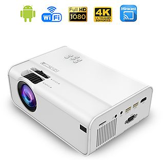 Proyector - DAM ELECTRONICS LED A13 con Wifi y Android 6.0 incorporado. Full HD1080P, soporta 4K. De 27 a 200 pulgadas, 1200 x 1200 Píxel, HD+, Blanco