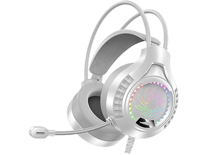 SYNTEK Headset weißes Headset leuchtendes Over-ear kabelgebundenes Kabelgebundene Computer-Headset USB-Gaming-Headset, Kopfhörer weiß