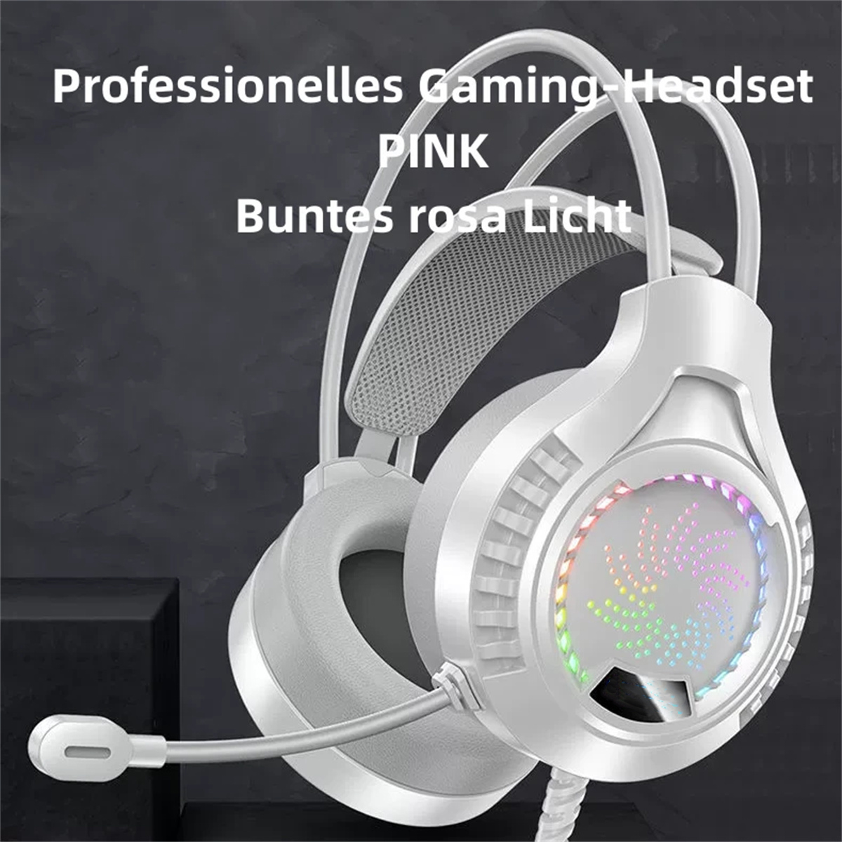 weiß weißes USB-Gaming-Headset, Kabelgebundene kabelgebundenes Kopfhörer Headset leuchtendes Over-ear Headset SYNTEK Computer-Headset