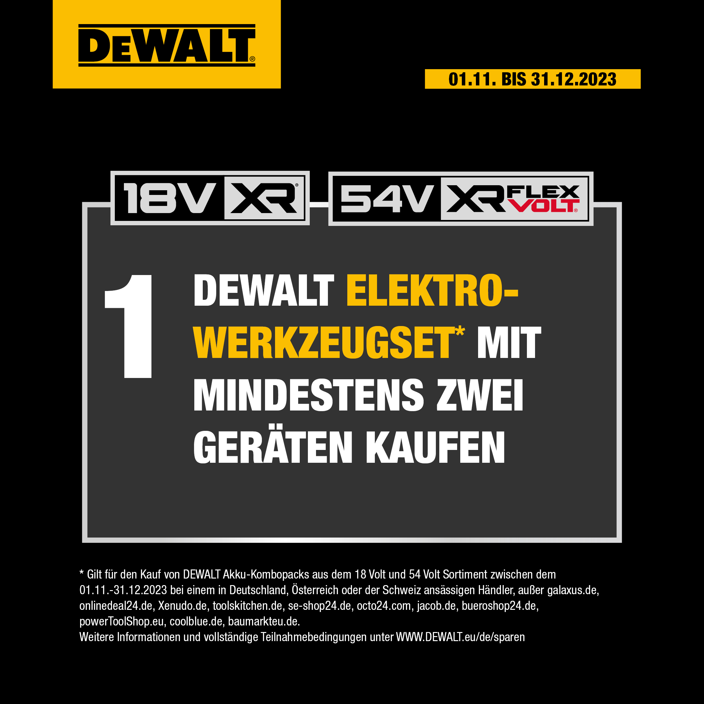schwarz/gelb DCB184-XJ DCS334NT-XJ/DCD777P1-QW/2x Akku-Werkzeug-Set, DEWALT