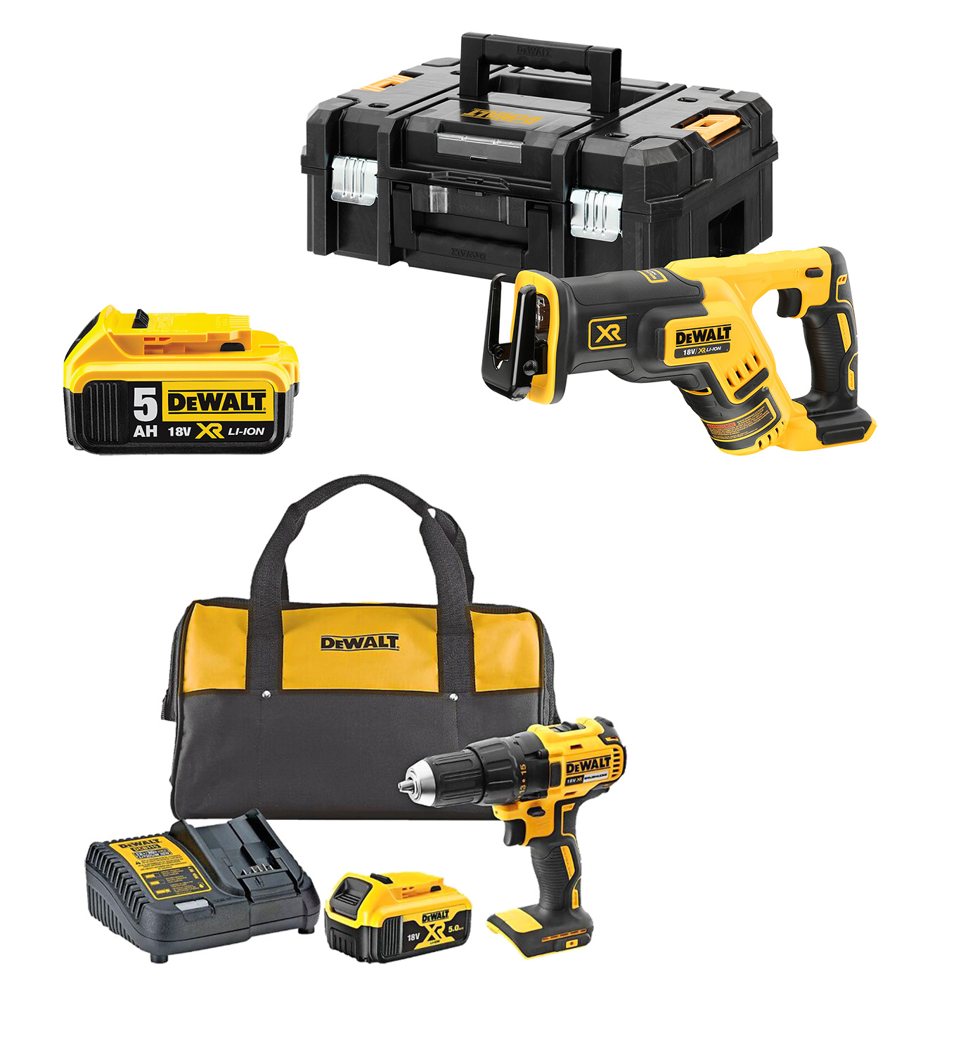 schwarz/gelb DCB184-XJ DCS367N/DCD777P1-QW/2x Akku-Werkzeug-Set, DEWALT