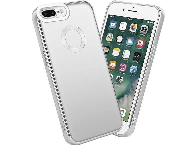 CADORABO Handyhülle 7S Apple, PLUS, PLUS 7 PLUS Transparent 8 iPhone Backcover, - Chrome Applikation, / / Silber mit