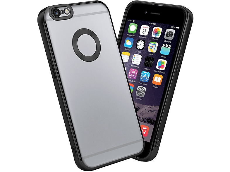 Backcover, - Transparent CADORABO Apple, Chrome PLUS, PLUS 6 Applikation, 6S mit Schwarz iPhone Handyhülle /