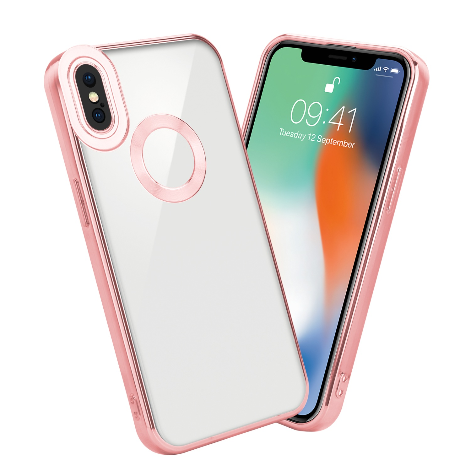 mit Transparent - Backcover, Applikation, CADORABO Rosa iPhone XS Handyhülle MAX, Chrome Apple,