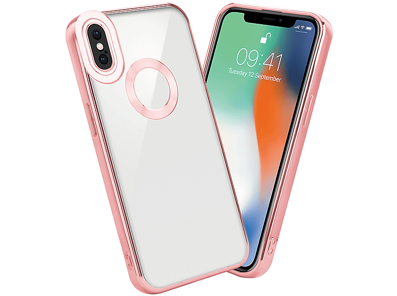 CADORABO Handyhülle mit Chrome Applikation, Backcover, Apple, iPhone XS MAX, Transparent - Rosa