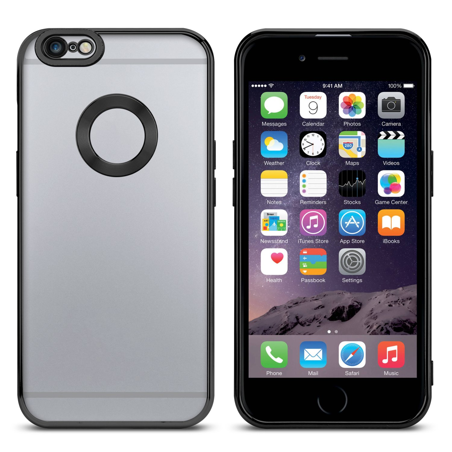 CADORABO PLUS, 6S 6 Schwarz Transparent Handyhülle iPhone Backcover, - mit PLUS / Chrome Applikation, Apple,