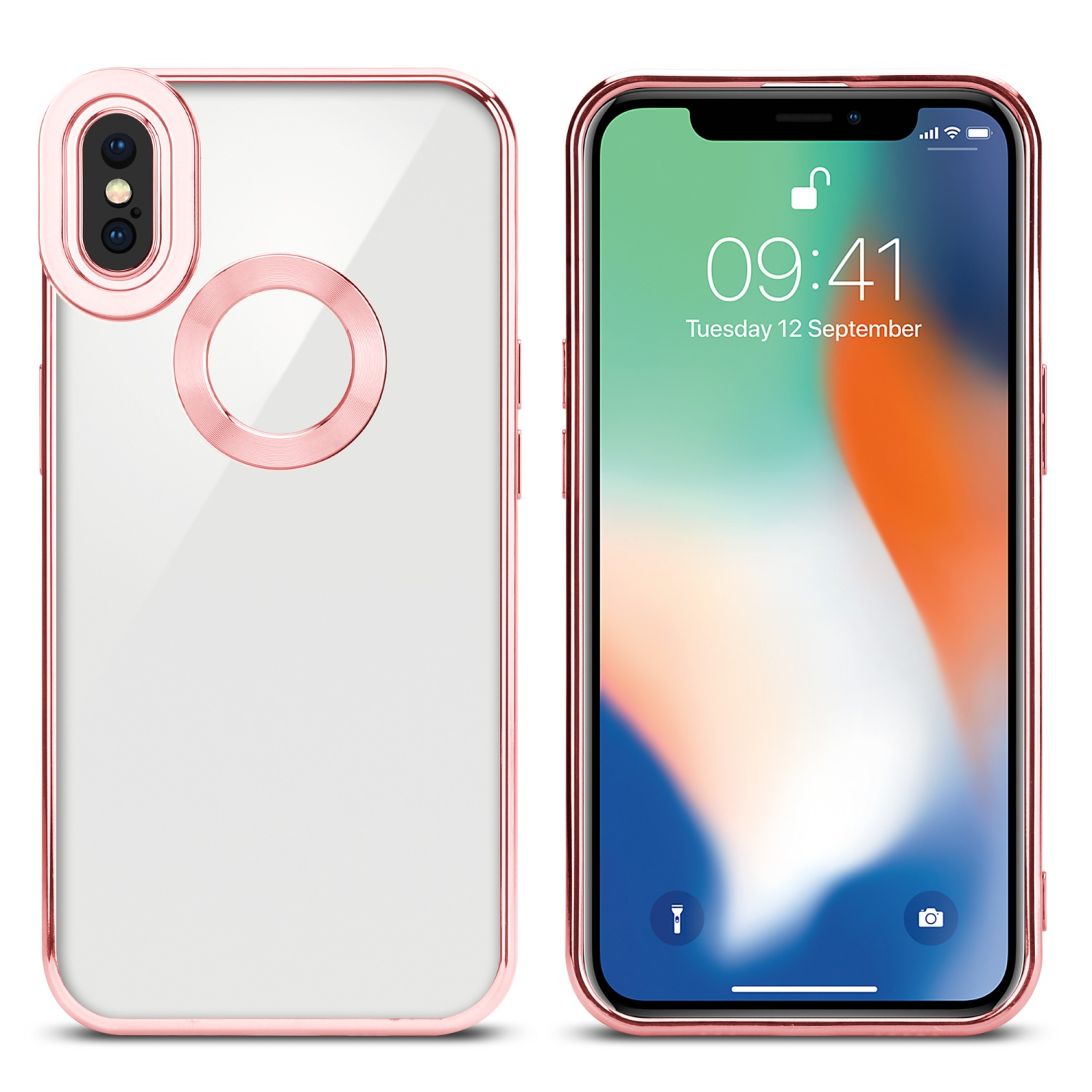 Zwei Telefone, eines mit einer durchsichtigen Hülle, das andere mit dem Telefon in einer Hülle.