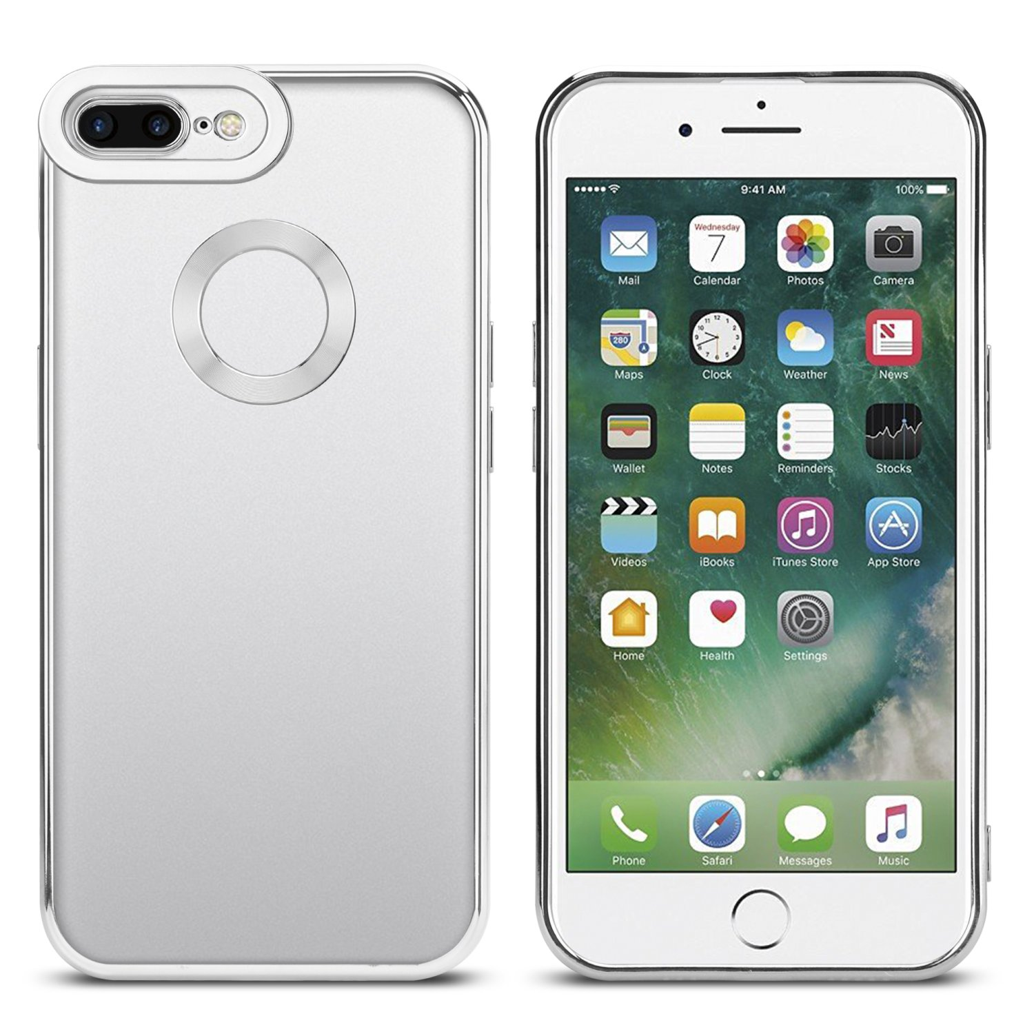 iPhone mit Schutzhülle, Vorder- und Rückseite.