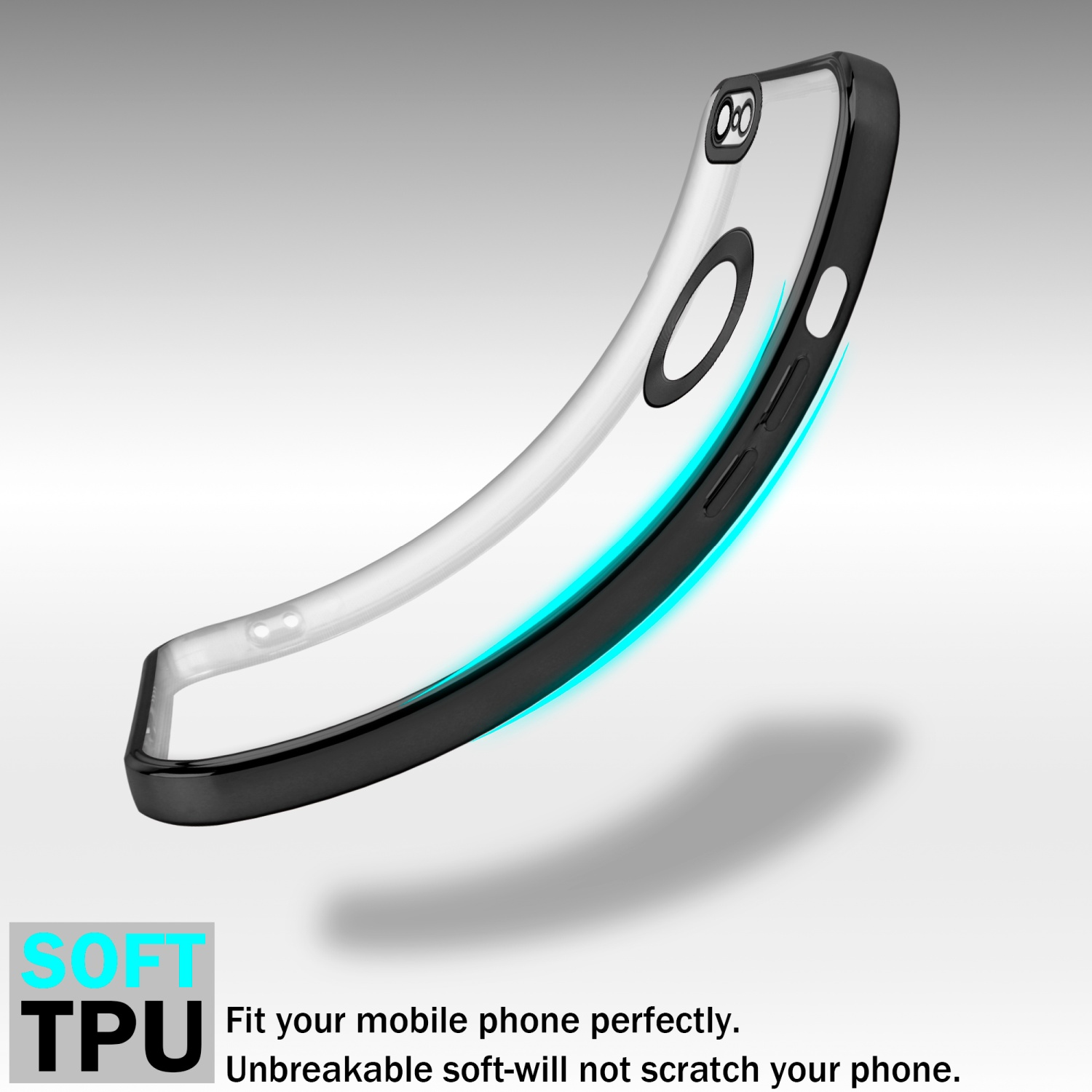 CADORABO PLUS, 6S 6 Schwarz Transparent Handyhülle iPhone Backcover, - mit PLUS / Chrome Applikation, Apple,