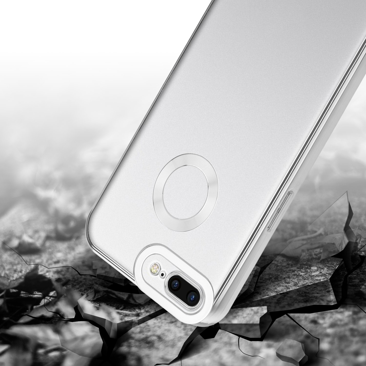 CADORABO Handyhülle mit Chrome Backcover, Applikation, 8 PLUS / / 7 - Silber iPhone PLUS, 7S PLUS Transparent Apple