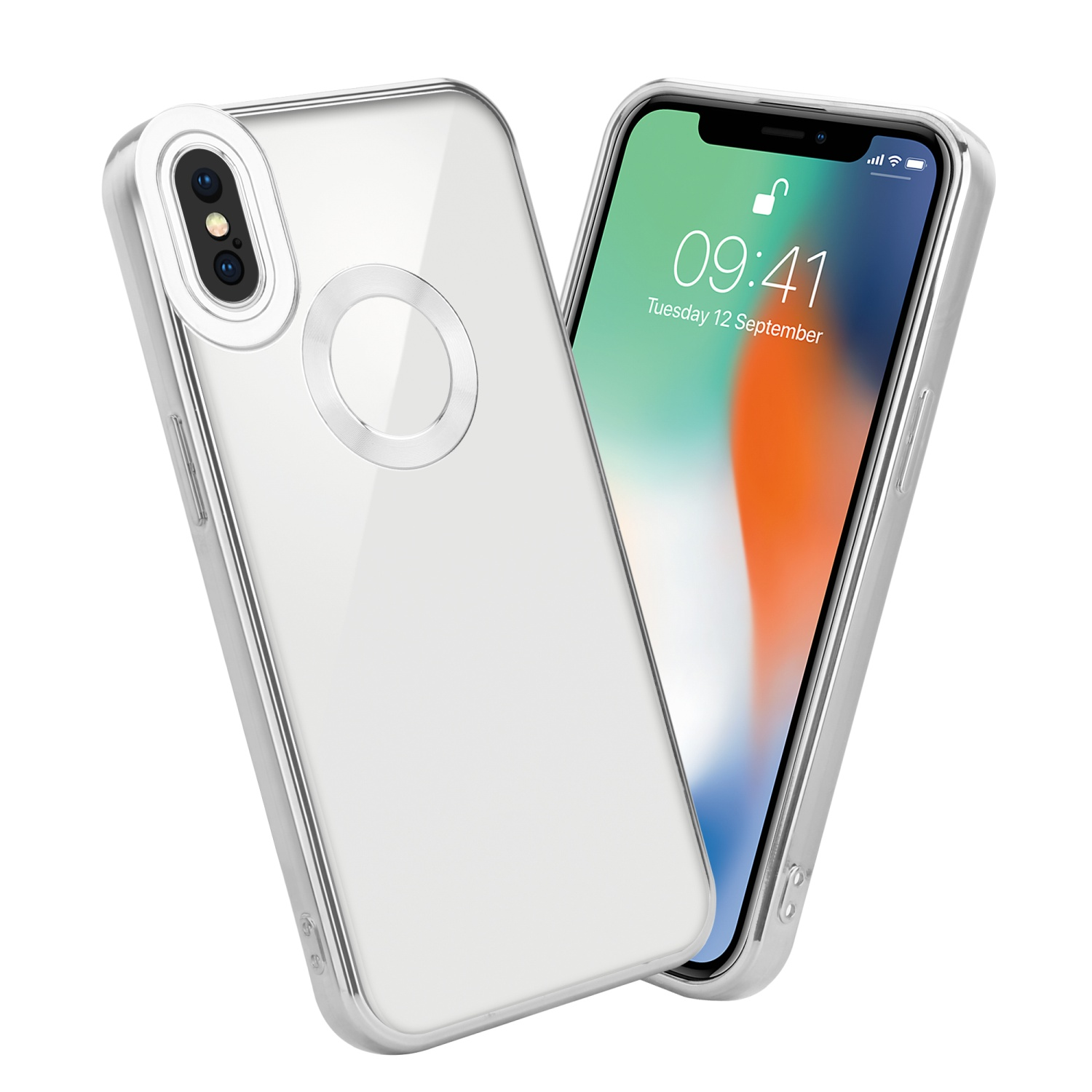 Transparent Backcover, mit MAX, Silber - Applikation, Handyhülle CADORABO iPhone XS Apple, Chrome