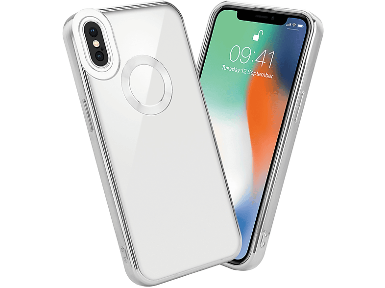 CADORABO Handyhülle mit Chrome Applikation, Backcover, Apple, iPhone XS MAX, Transparent - Silber