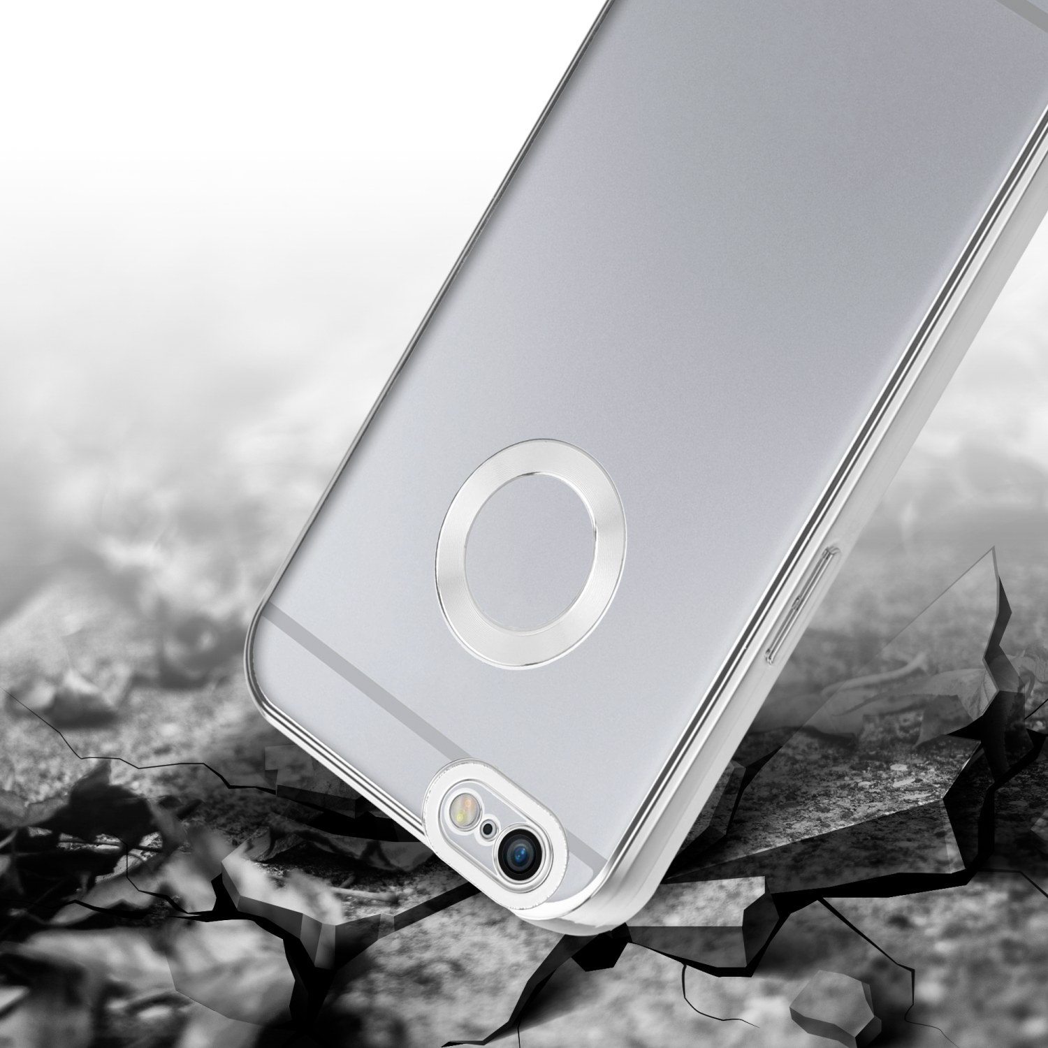 iPhone 6S Backcover, Apple, / Applikation, - CADORABO Transparent mit Silber 6 Handyhülle PLUS PLUS, Chrome
