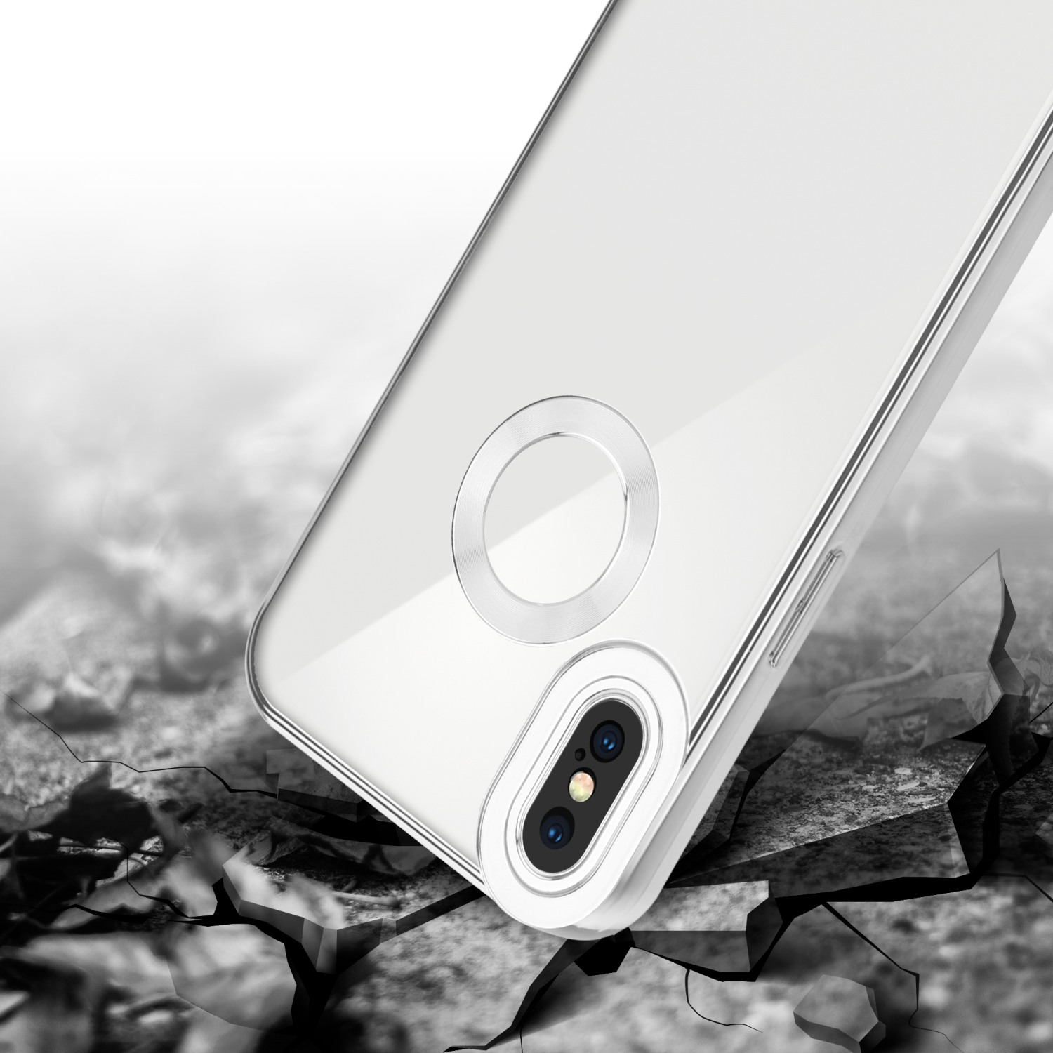 Applikation, / iPhone Transparent X XS, Backcover, mit Chrome Silber Apple, Handyhülle CADORABO -