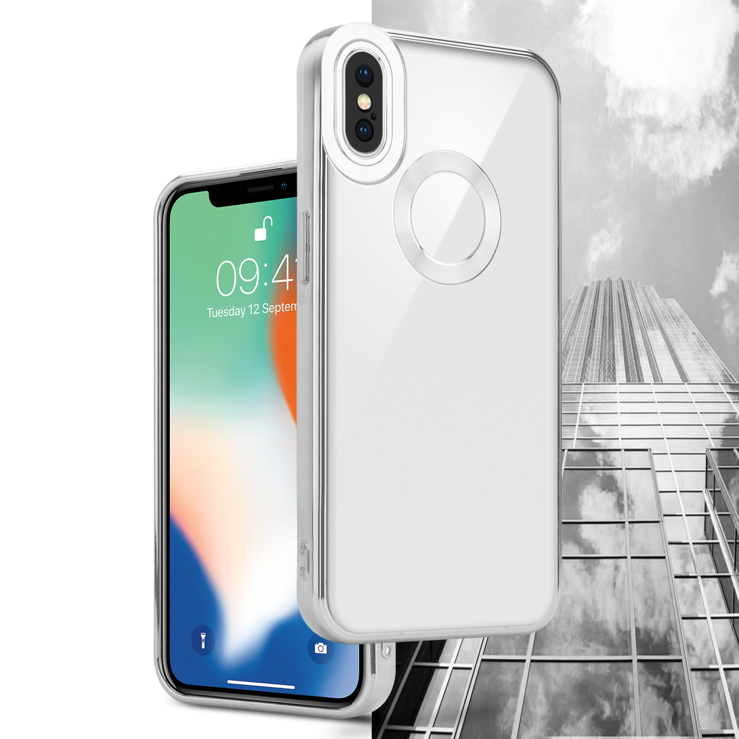 CADORABO Handyhülle mit - iPhone XS, / Backcover, Applikation, Chrome Transparent X Silber Apple