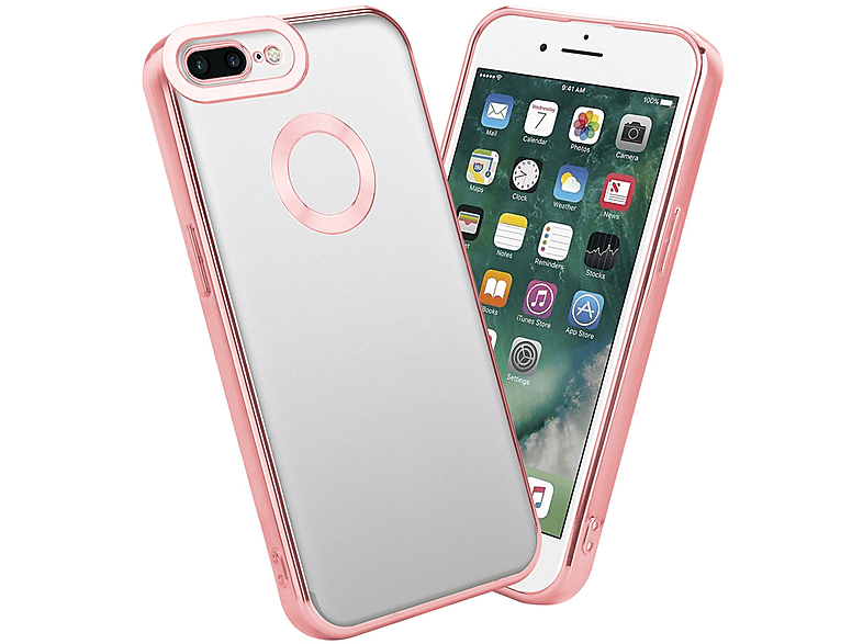 Handyhülle Transparent Rosa / Backcover, mit 8 PLUS Applikation, Apple, CADORABO Chrome 7 - PLUS 7S iPhone PLUS, /