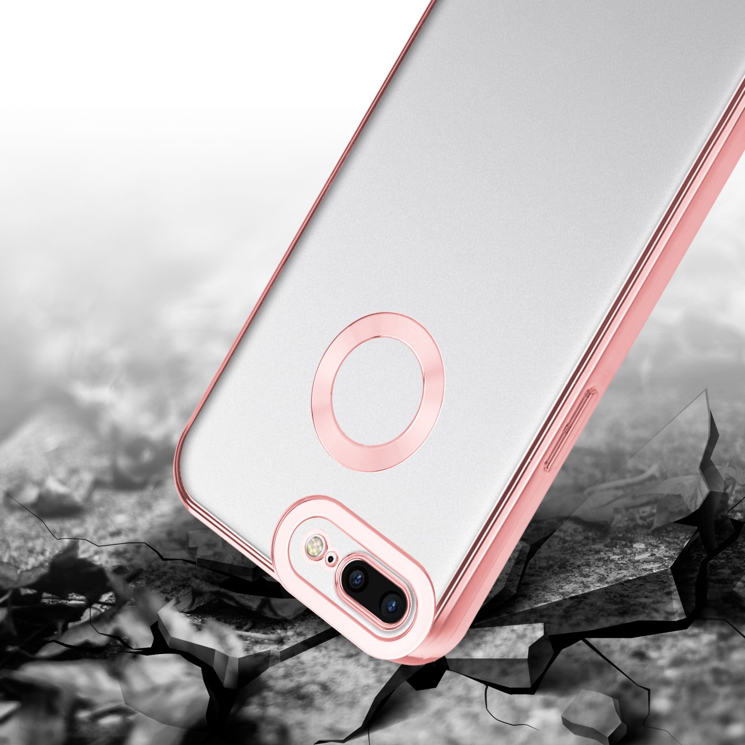 CADORABO Handyhülle mit iPhone Backcover, 7 Transparent / Rosa / - 7S PLUS, PLUS 8 PLUS Apple, Chrome Applikation