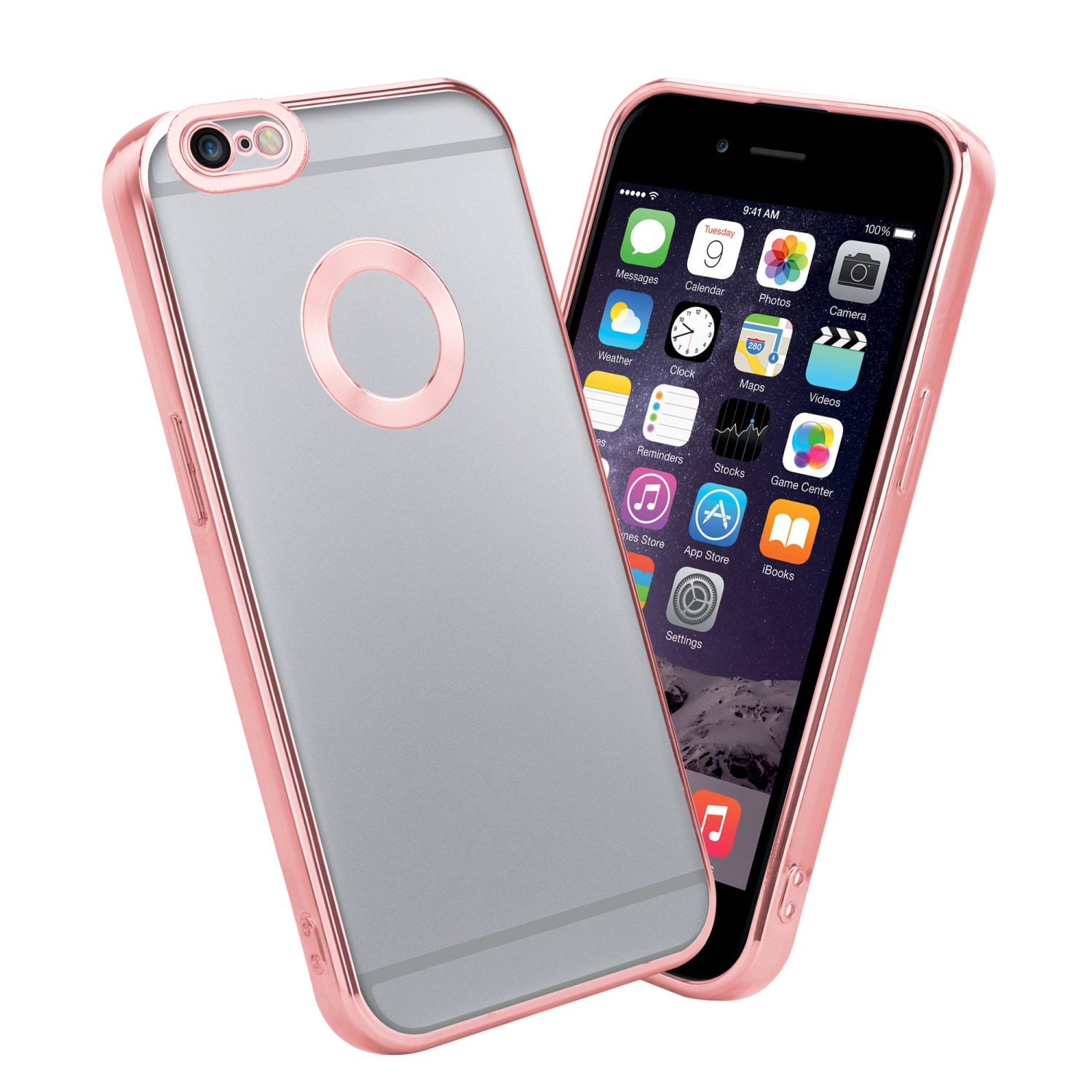 / mit Applikation, Rosa iPhone Backcover, Transparent Apple, 6 6S, CADORABO Chrome Handyhülle -