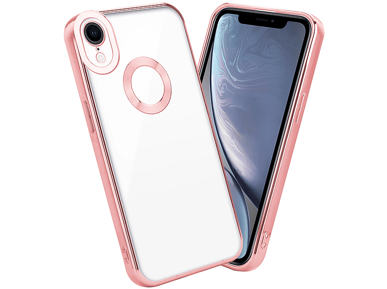 CADORABO Handyhülle mit Chrome Applikation, Backcover, Apple, iPhone XR, Transparent - Rosa