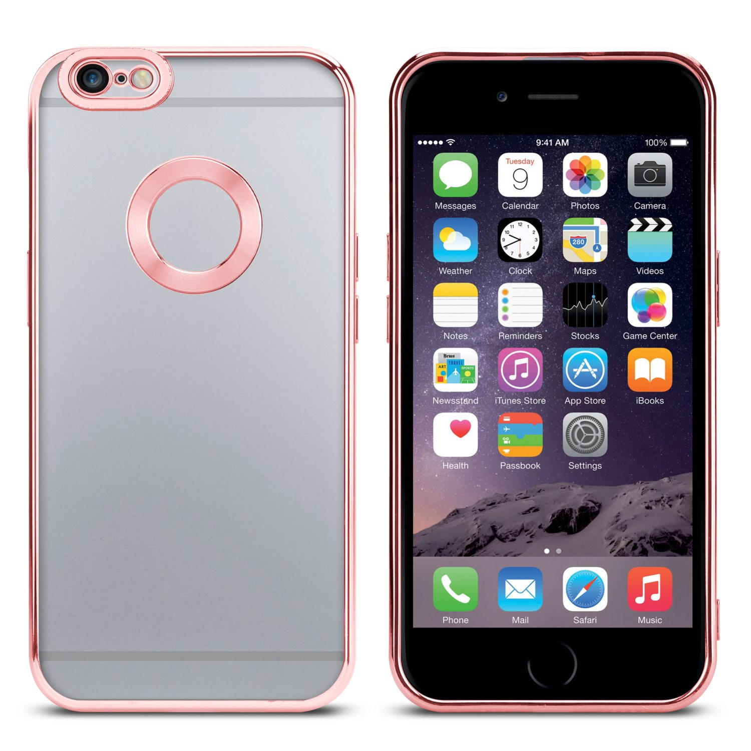 iPhone Handyhülle Transparent 6S, Chrome - 6 Applikation, CADORABO Backcover, / Rosa Apple, mit