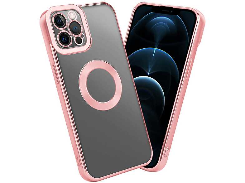 CADORABO Handyhülle mit Chrome Applikation, Backcover, Apple, iPhone 12 PRO, Transparent - Rosa