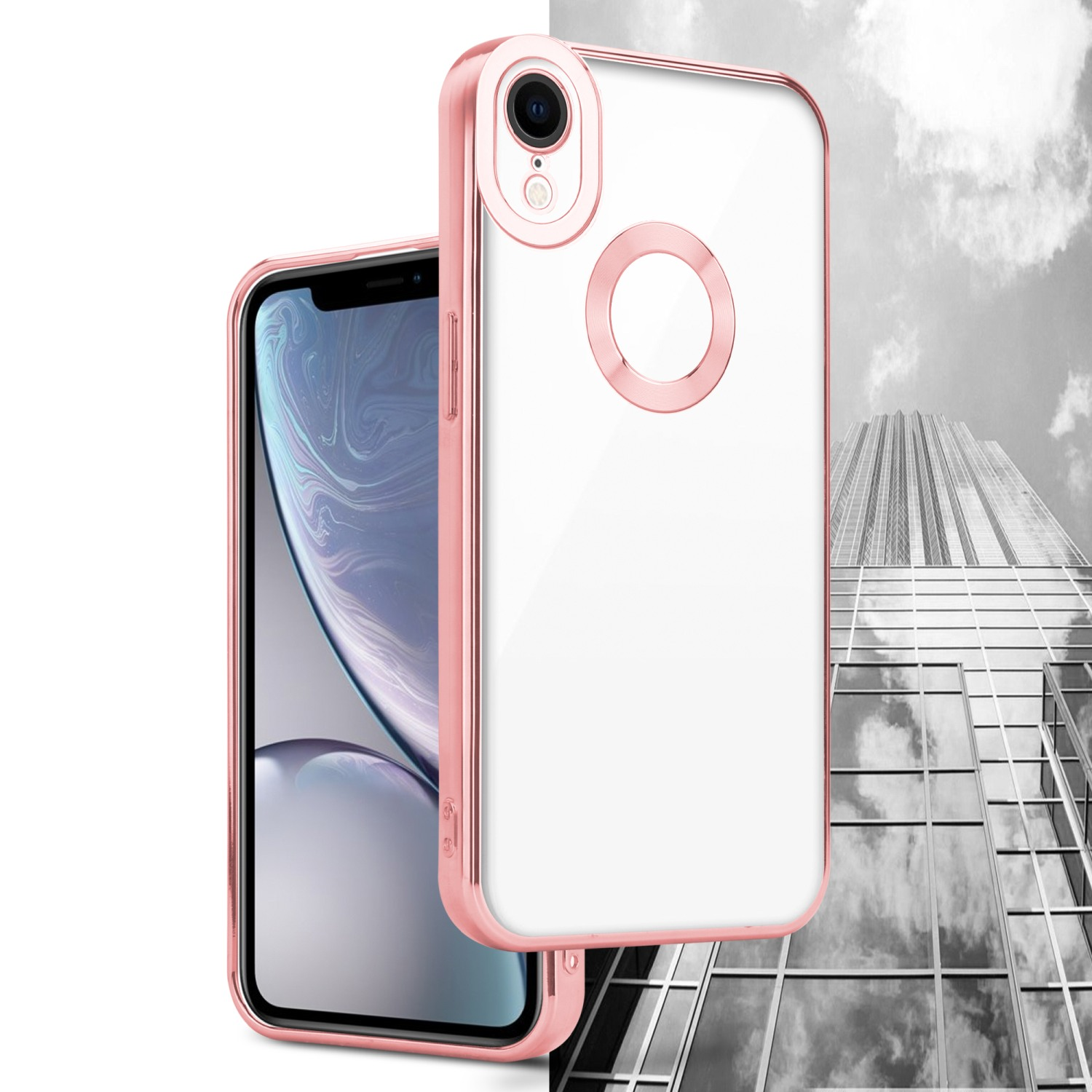 Applikation, Apple, Backcover, - CADORABO XR, Rosa mit iPhone Chrome Handyhülle Transparent