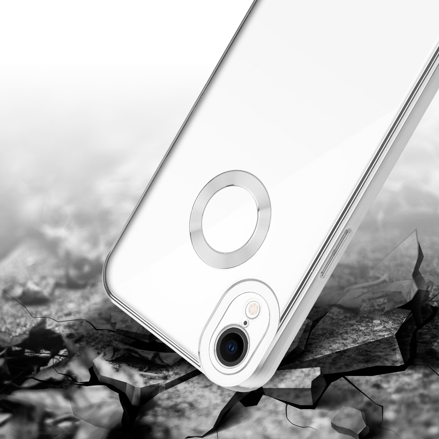 Backcover, Chrome iPhone Applikation, Apple, - mit Transparent Handyhülle Silber XR, CADORABO