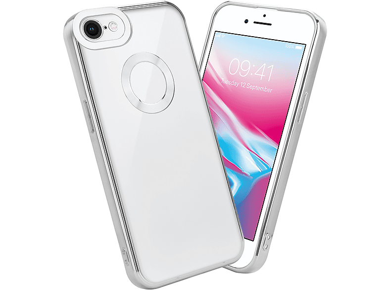 Handyhülle / 7 - 7S / / mit Applikation, Backcover, 8 SE 2020, Transparent Silber iPhone CADORABO Chrome Apple,