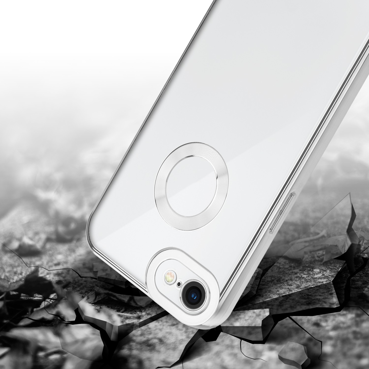 2020, 7S Backcover, CADORABO iPhone Transparent Chrome Handyhülle 7 SE / Silber / - Applikation, 8 Apple, mit /