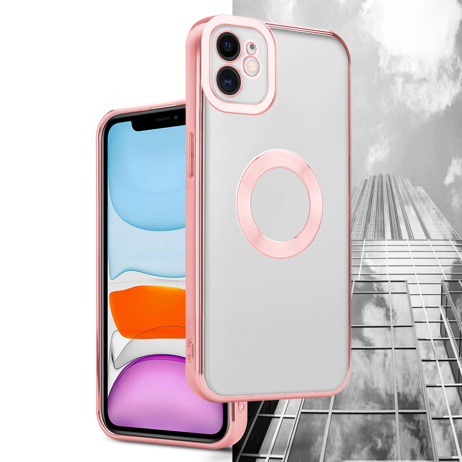 iPhone CADORABO mit Rosa - Transparent Handyhülle Apple, Applikation, 12, Backcover, Chrome