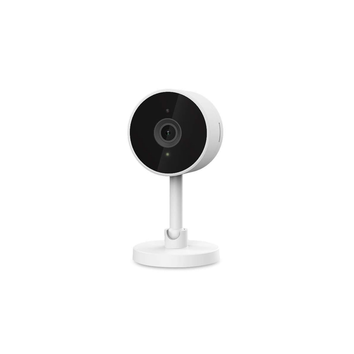 Telecamera di sicurezza bianca su un supporto. La telecamera ha un obiettivo nero. Isolato su sfondo bianco.