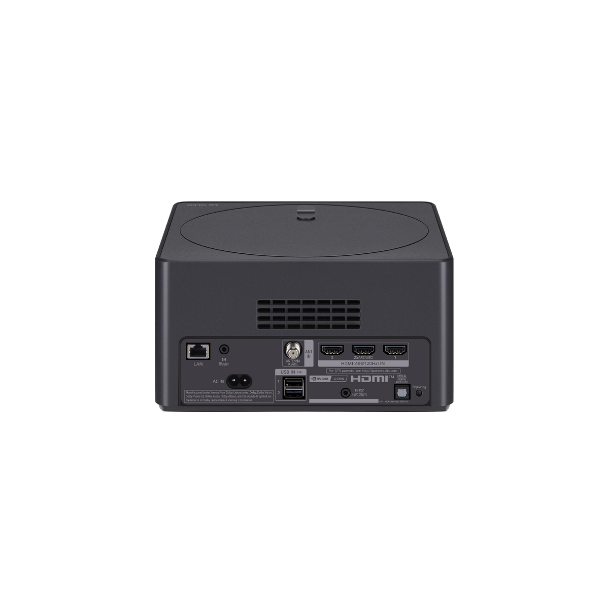 Dispositivo nero con più porte sul retro. Testo: LAN, USB, HDMI, ANT IN, DC IN.