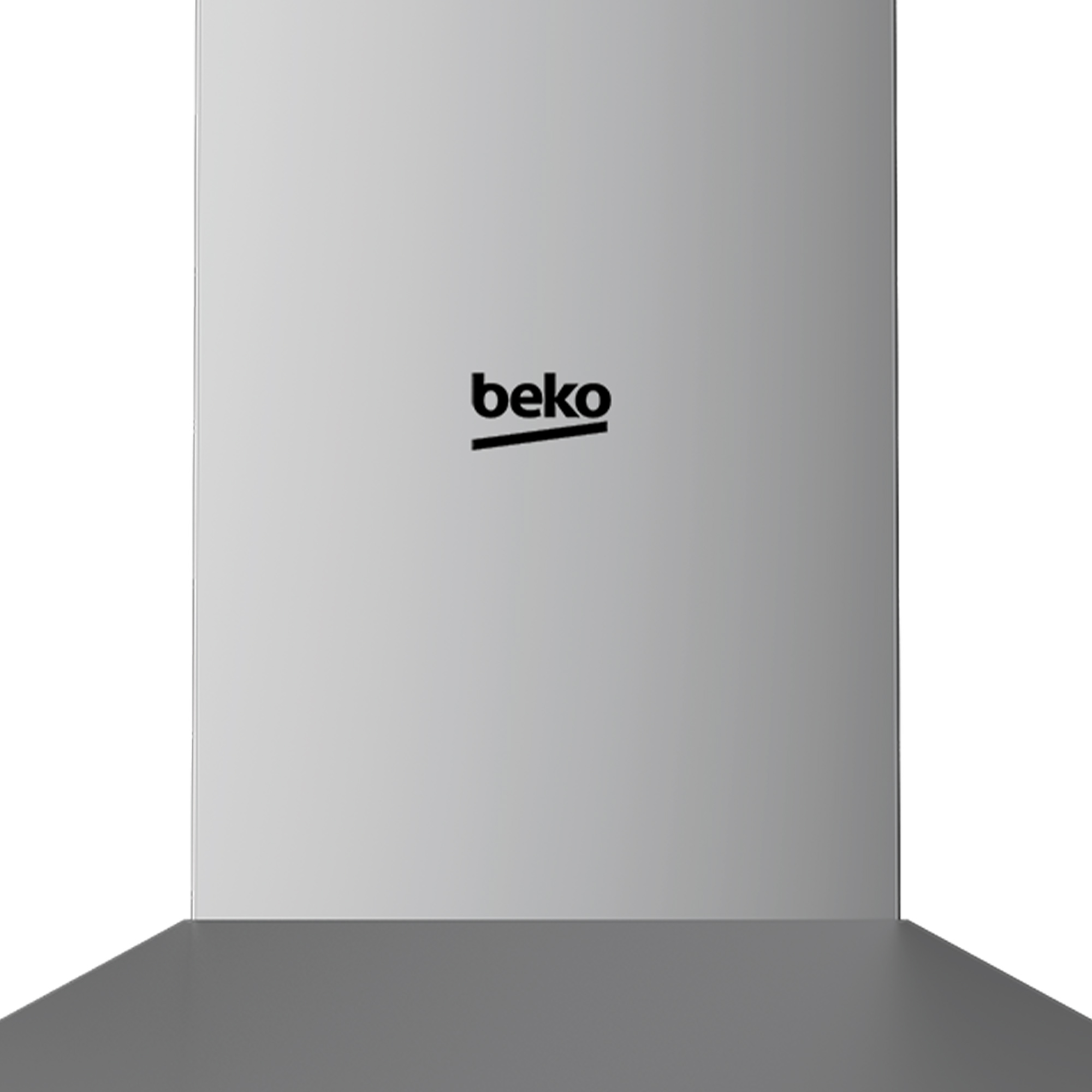 Eine Dunstabzugshaube aus Edelstahl mit dem Beko-Logo in der Mitte.