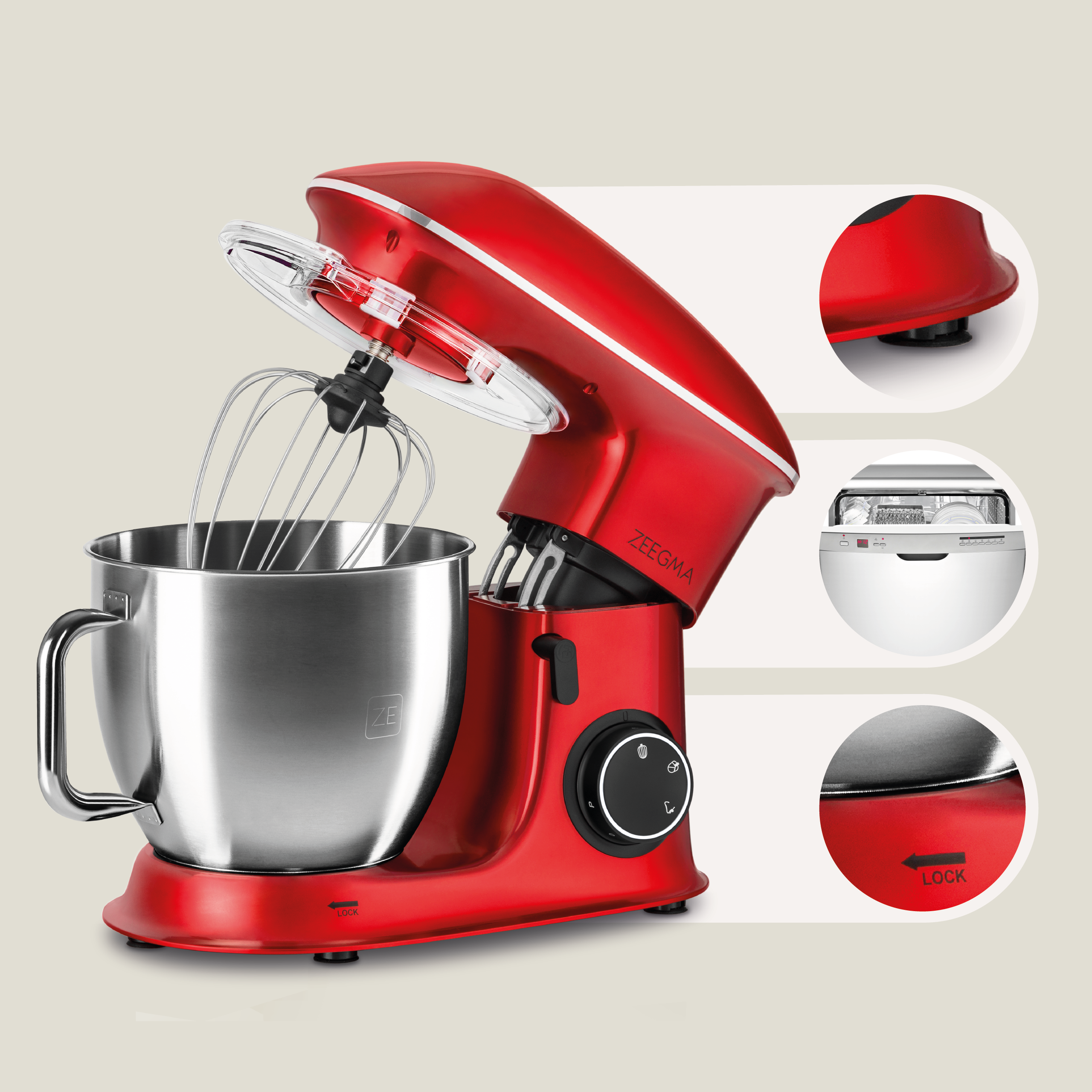 Liter, Planeet 6,5 Rot Chef 1500 Küchenmaschine ZEEGMA Watt) (Rührschüsselkapazität: