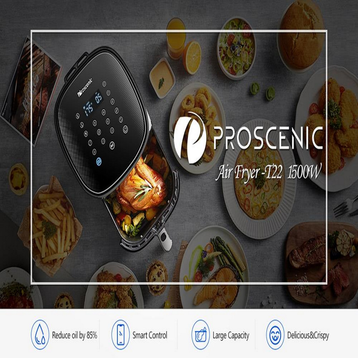 PROSCENIC T22 Schwarz Watt 1500 Heißluftfriteuse