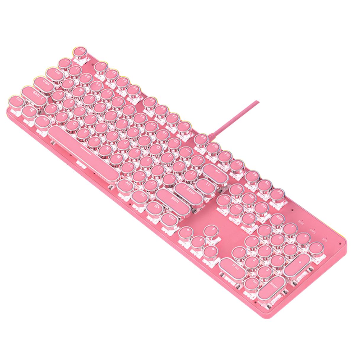 Rosa Retro-Tastatur mit runden Tasten.