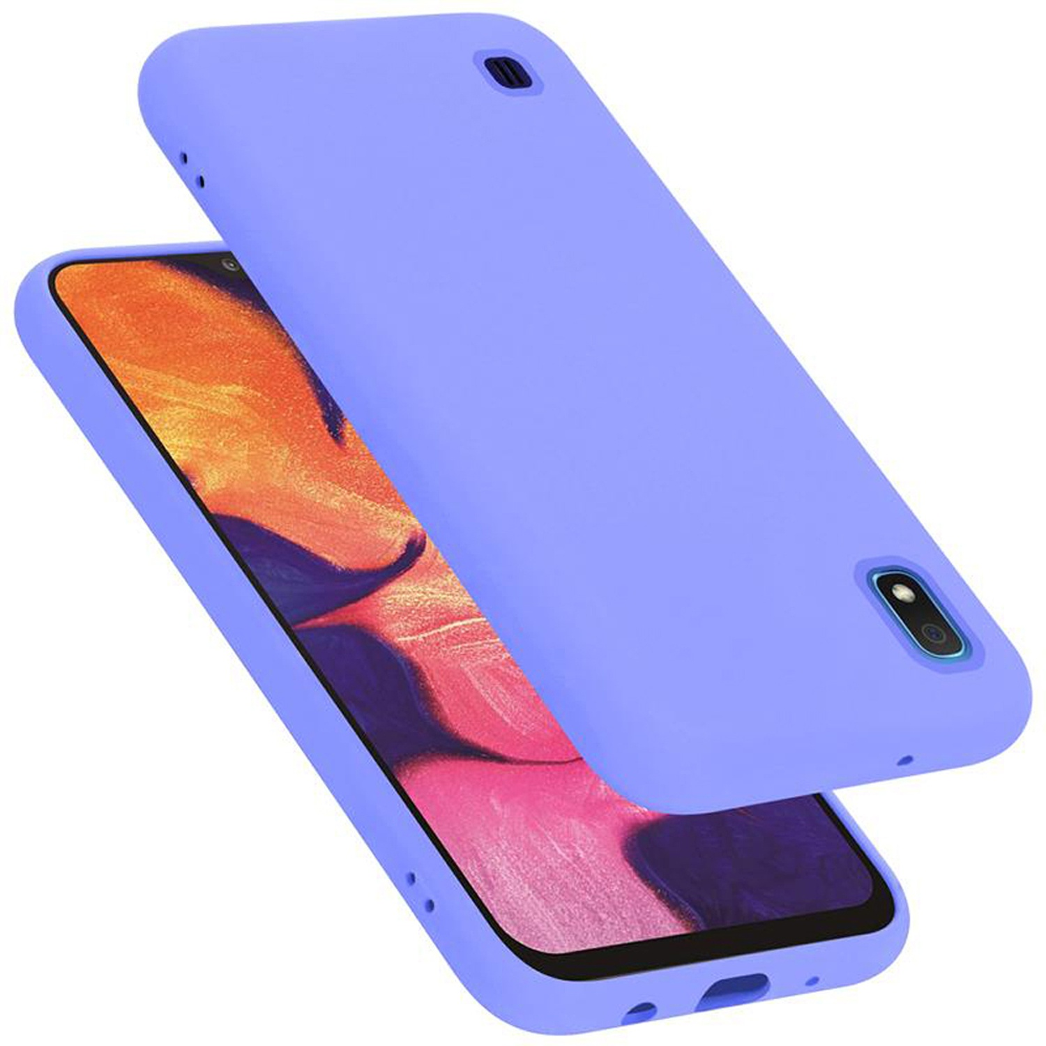Zwei Handyhüllen, eine oben auf der anderen. Beide sind hellviolett und haben eine Telefonform.