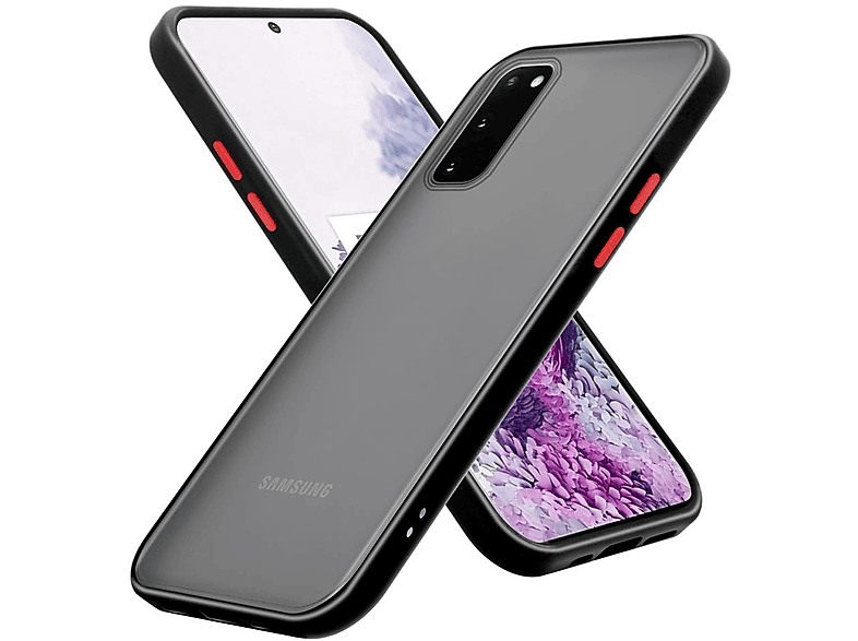 und Backcover, Hybrid Schutzhülle Samsung, - CADORABO Rückseite, Galaxy Innenseite mit Kunststoff Hülle Rote S20, Schwarz TPU Silikon matter Tasten Matt