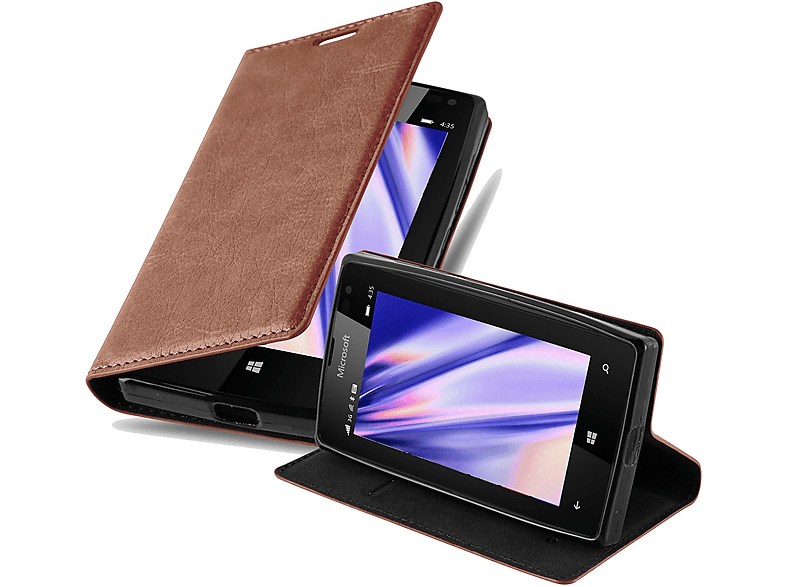 CADORABO Book Hülle Invisible Magnet, Lumia 435, CAPPUCCINO Nokia, Bookcover, BRAUN