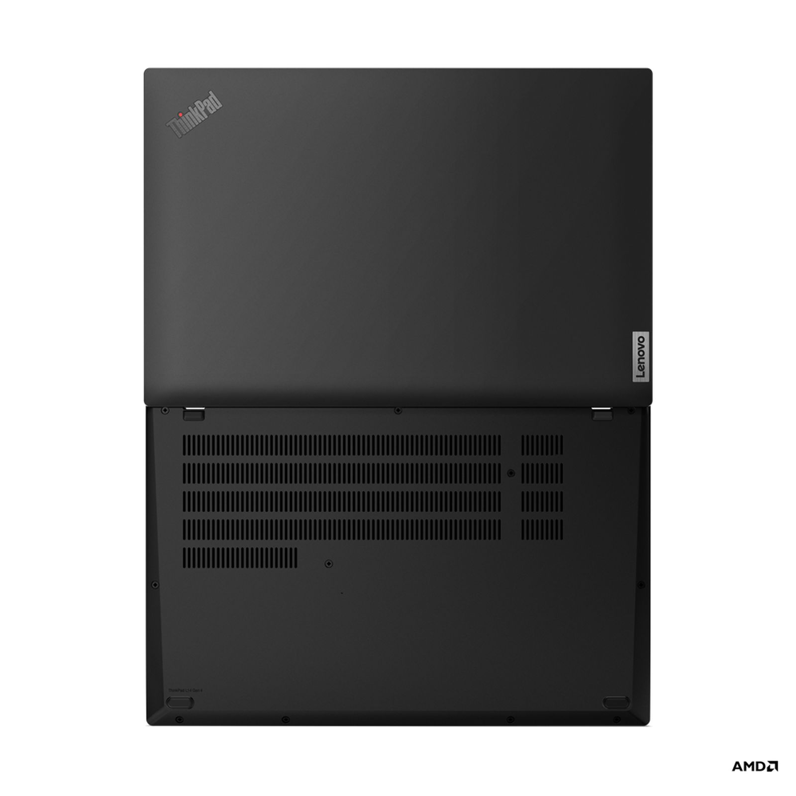 Schwarzer Laptop, geöffnet, die Rückseite zur Kamera. Die Logos von Lenovo und Thinkpad sind sichtbar.