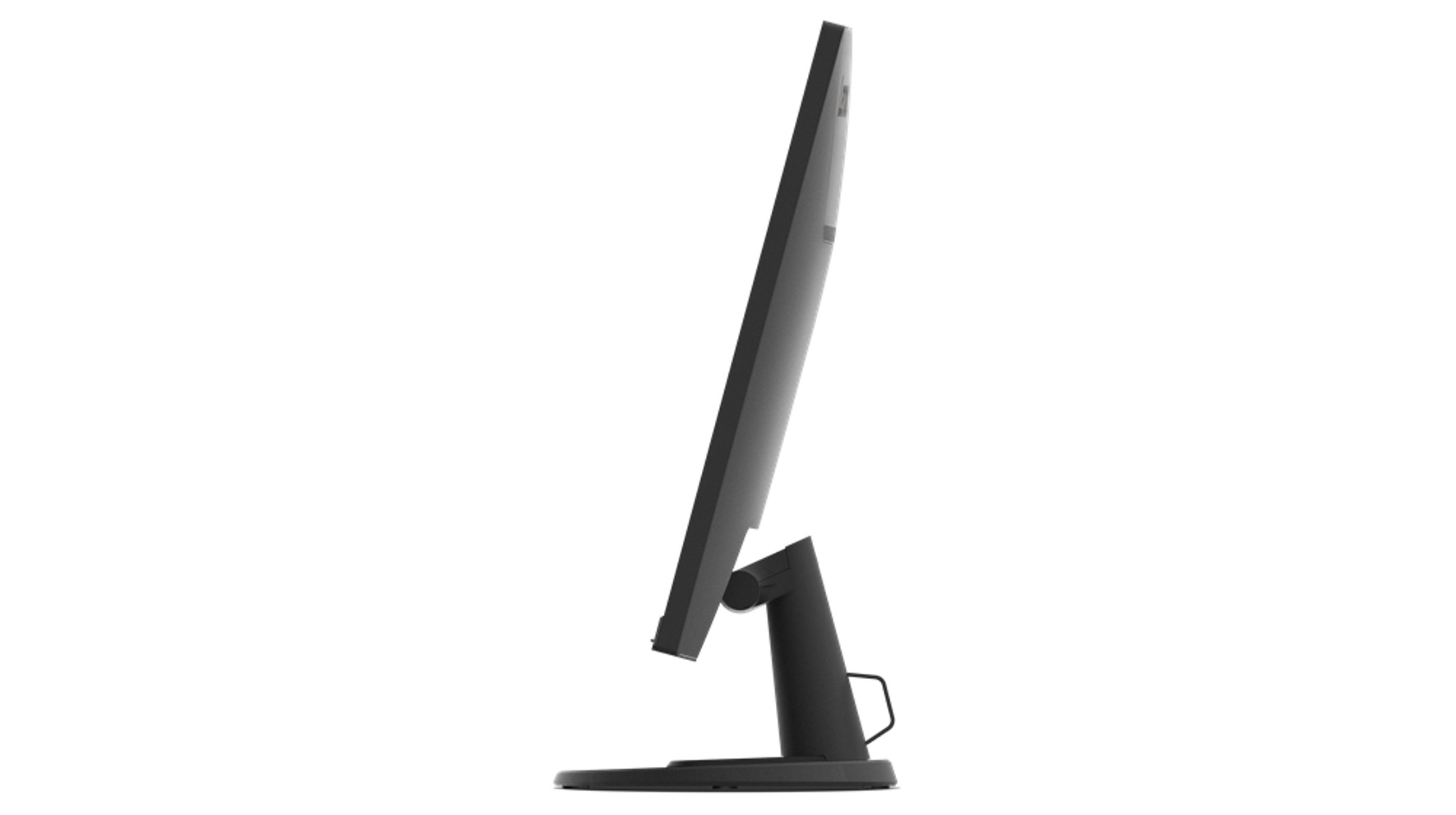 Widok z boku czarnego monitora komputera na podstawie.