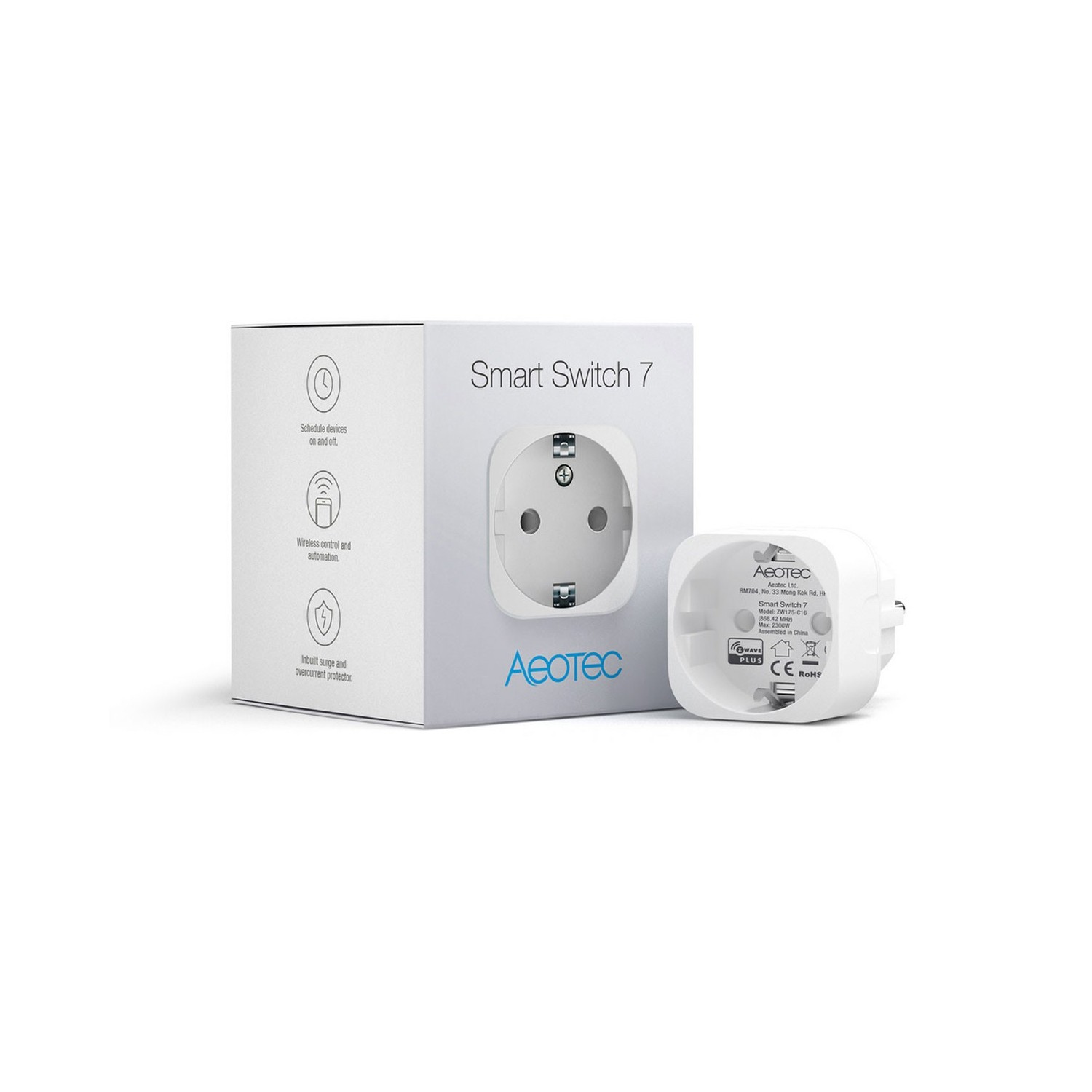 AEOTEC Z-Wave-Anschlusssteckdose mit Verbrauchsmessung Weiß - Schutzkontaktstecker, Aeotec