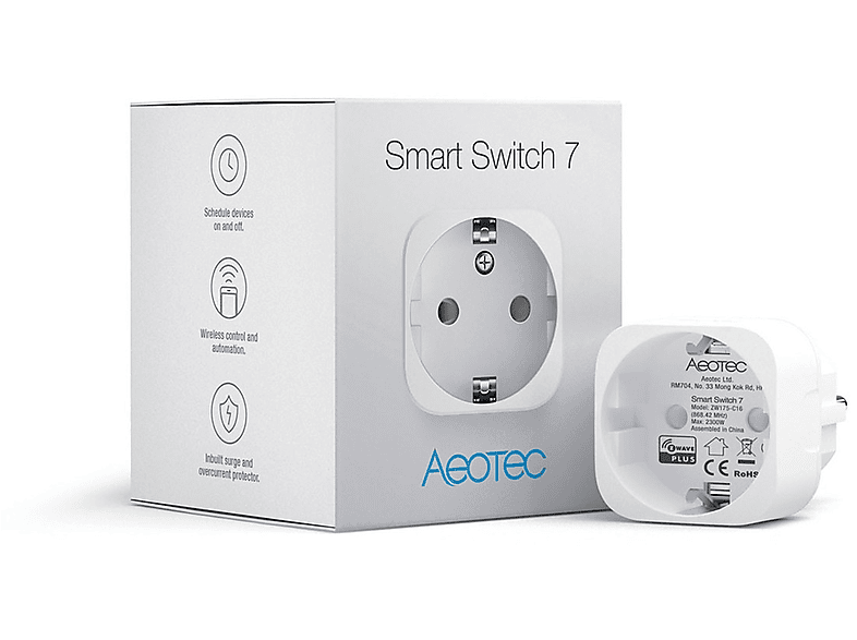 AEOTEC Z-Wave-Anschlusssteckdose mit Verbrauchsmessung - Aeotec Schutzkontaktstecker, Weiß