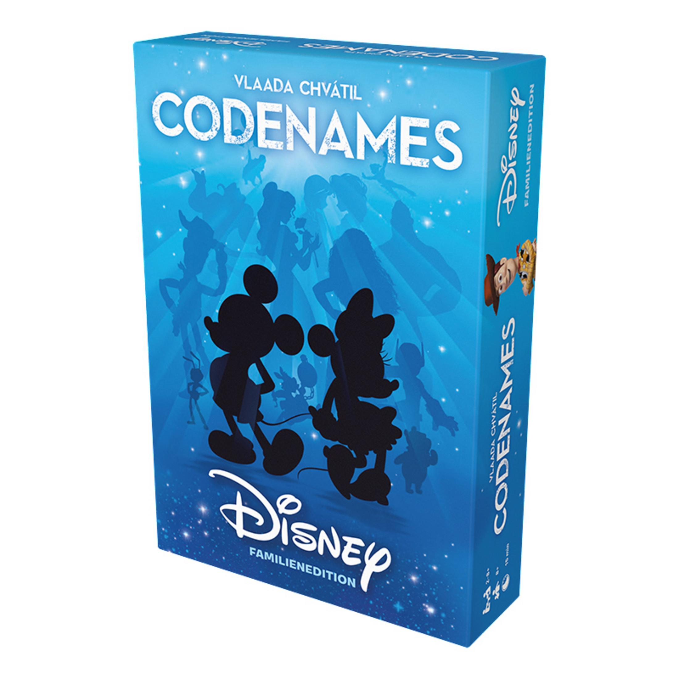 Blaue Disney Codenames Spielbox mit Charakter-Silhouetten auf der Vorderseite.