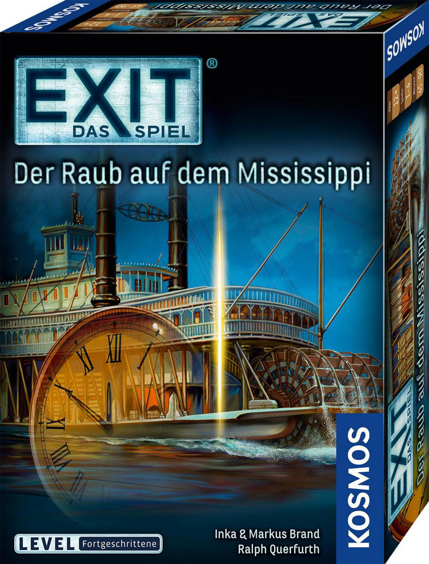 Brettspielbox mit einem Raddampfer und den Worten 'EXIT Das Spiel' auf Deutsch.
