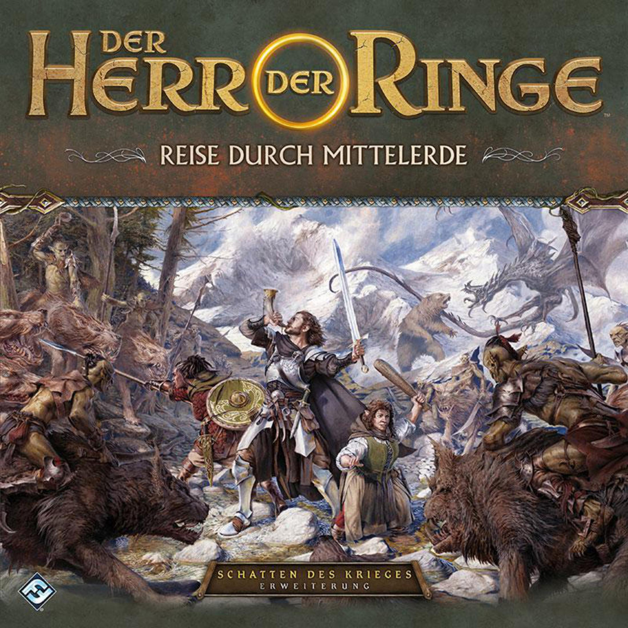 Brettspielbox von Der Herr der Ringe mit einer Kampfszene auf der Vorderseite.